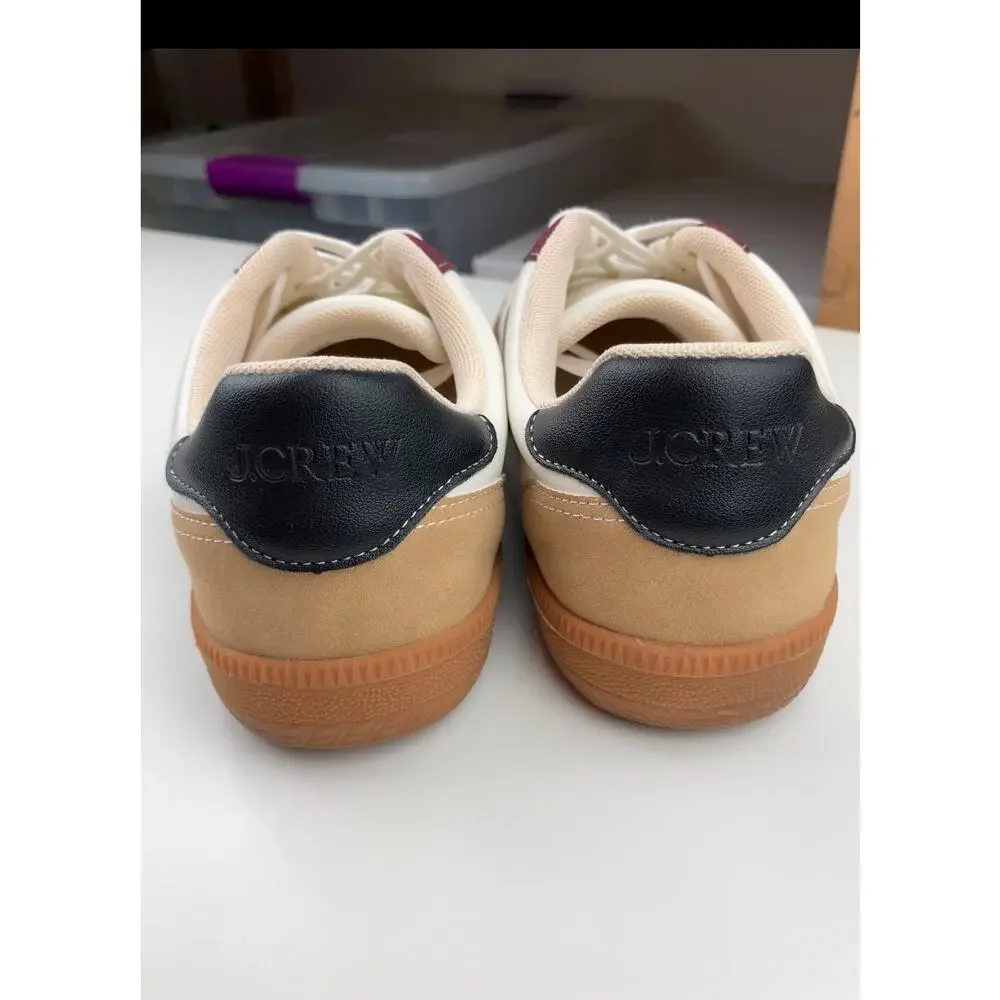 J Crew Field Sneakers Retro Tan Red Casual Faux Leather Lifestyle Women's 10